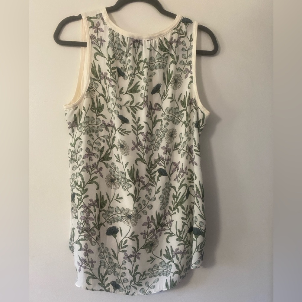 LOFT Floral Tank Top - Cream, Green, and Purple